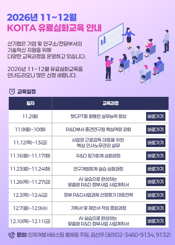 2026년 11~12월 KOITA 유료심화교육 안내